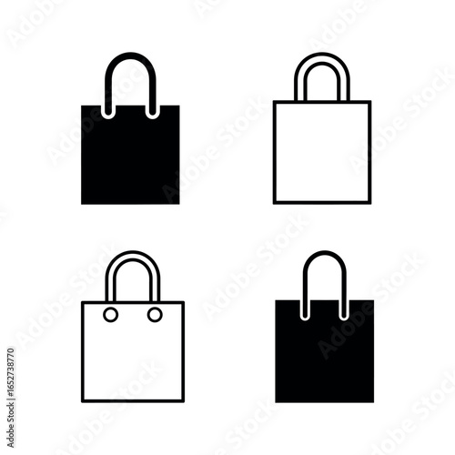 Shopping bag icon set in black and white colors with white background