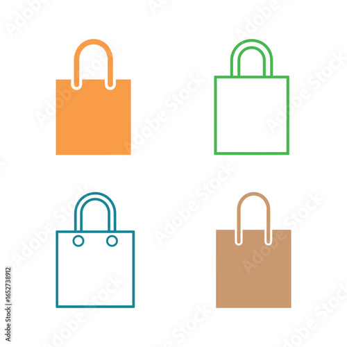 Four shopping bag icons with various colors on a white background displayed nicely