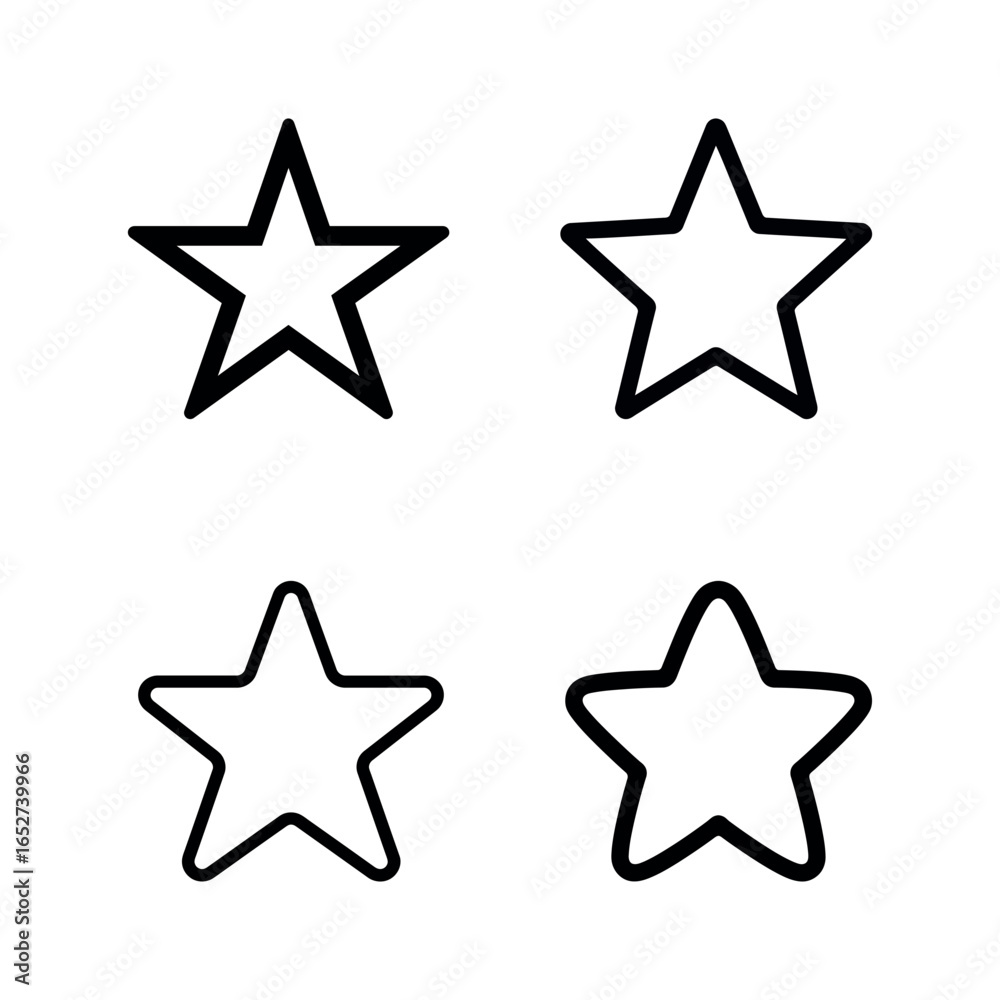 Fototapeta premium Star outline icon set with sharp and rounded corners on a white background