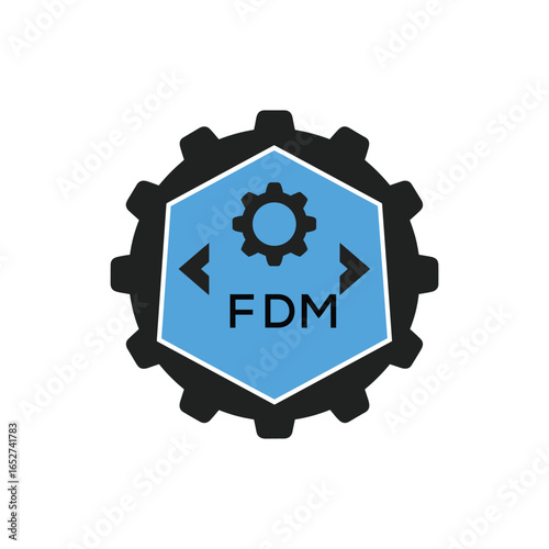 FDM Industrial Gear Logo Design – Engineering, Mechanical, and Construction Branding Icon. FDM Letter Logo.
