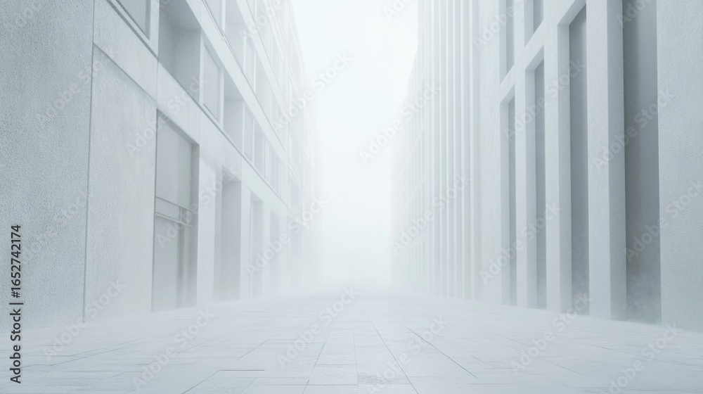 Obraz premium Misty urban landscape with tall buildings at dawn