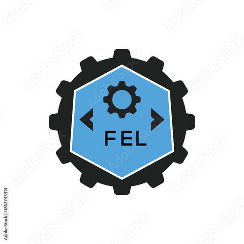 FEL Industrial Gear Logo Design – Engineering, Mechanical, and Construction Branding Icon. FEL Letter Logo.
