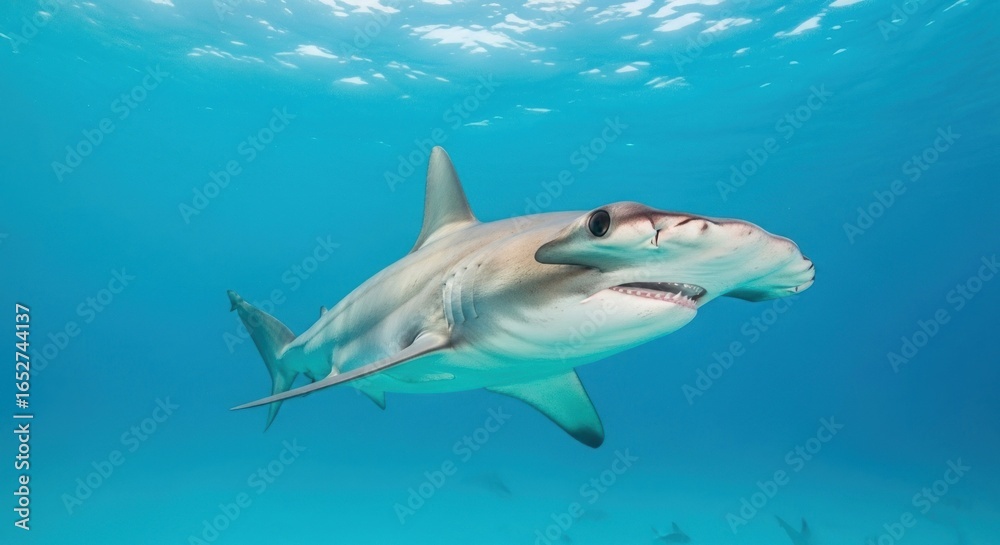 Fototapeta premium Hammerhead shark in turquoise water (1)