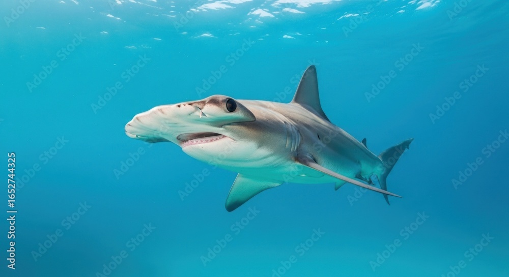 Obraz premium Hammerhead shark in vibrant blue ocean