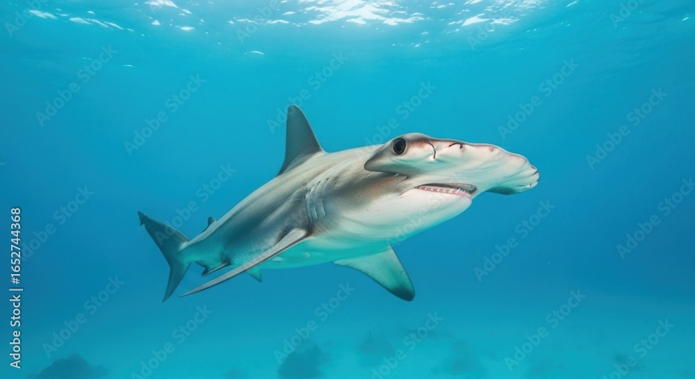 Fototapeta premium Hammerhead shark in turquoise water
