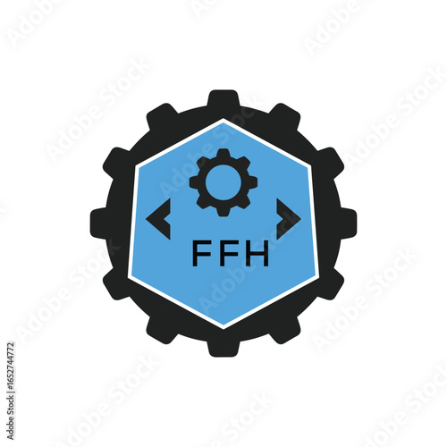 FFH Industrial Gear Logo Design – Engineering, Mechanical, and Construction Branding Icon. FFH Letter Logo.

