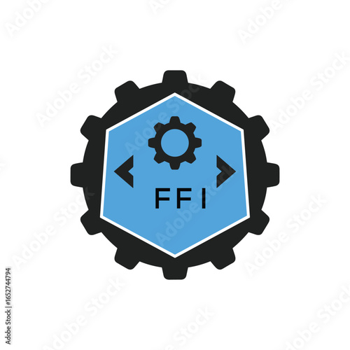 FFI Industrial Gear Logo Design – Engineering, Mechanical, and Construction Branding Icon. FFI Letter Logo.
