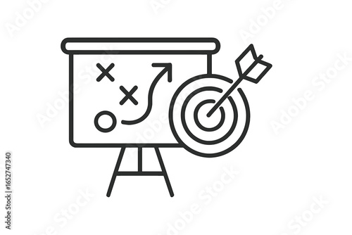 Strategy board with target and arrow for business planning strategy goal icons
