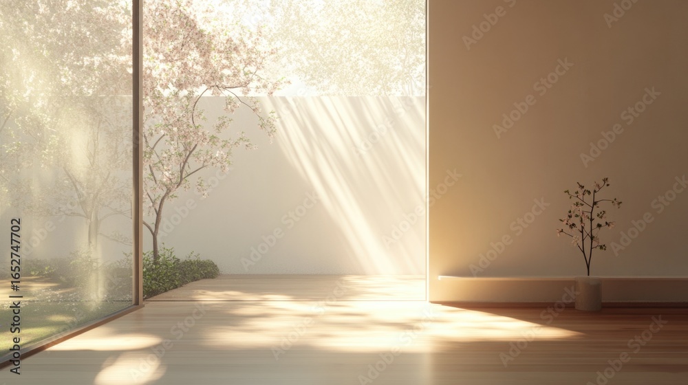 Fototapeta premium Sunlight brightens a calm room with plants