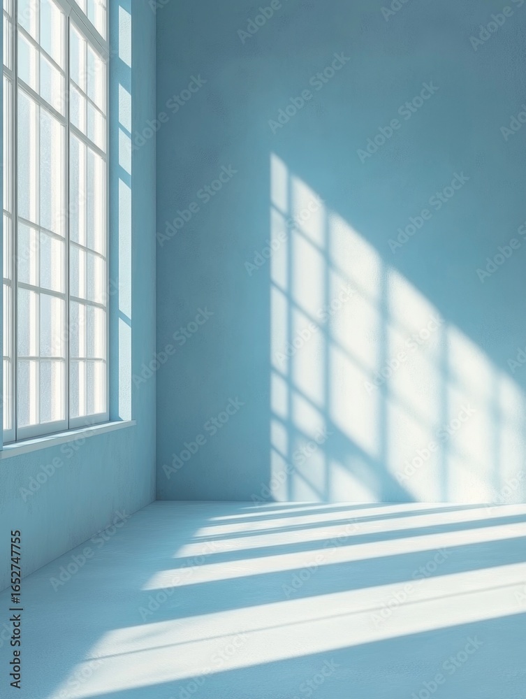 Fototapeta premium Sunlight shadows in a calm blue room