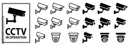 Collection of CCTV Camera Icons with Various Designs and Styles