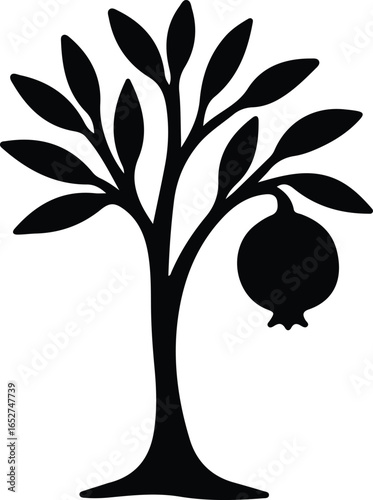 Vector Illustrator Pomegranate fruit tree foliage design branch Silhouette