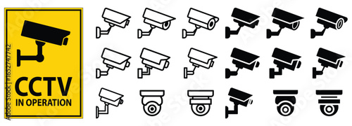 Security Camera Icons and CCTV Sign for Surveillance System Use