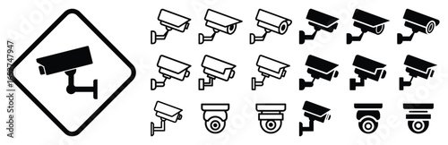 Various Security Camera Icons and Symbols for Surveillance Systems
