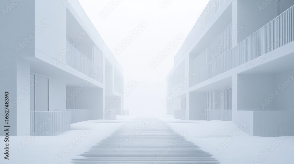 Fototapeta premium Foggy morning at a modern residential complex