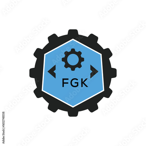 FGK Industrial Gear Logo Design – Engineering, Mechanical, and Construction Branding Icon. FGK Letter Logo.
