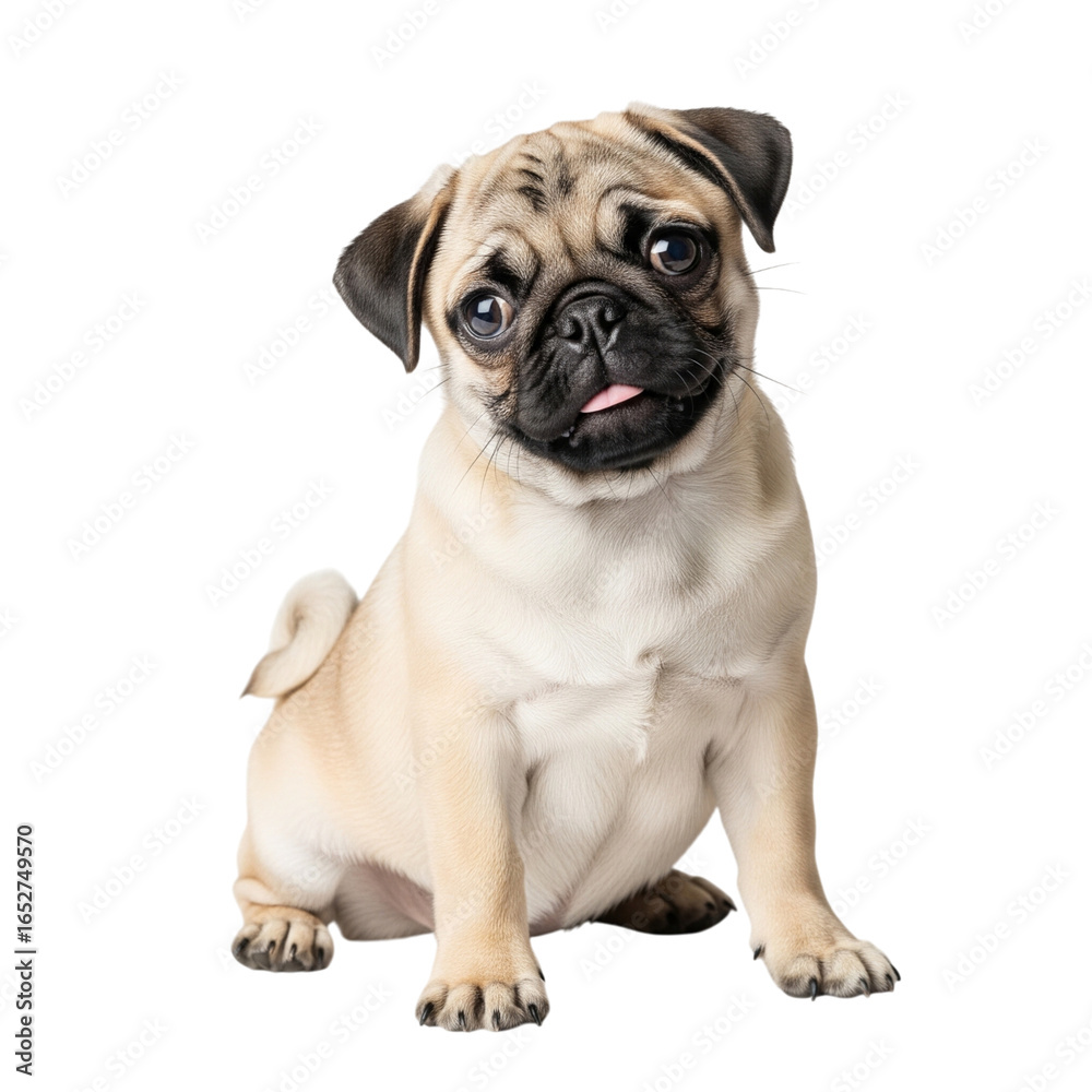 Obraz premium Adorable pug puppy sitting and looking directly at the camera