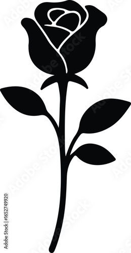 Vector Illustrator Simple Blooming Rose Flower Floral Element Silhouette