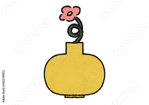 オイルパステル風の花瓶と一輪の花 イラスト