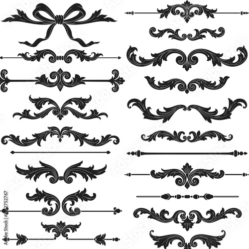 Vintage black decorative flourishes and borders in various styles  