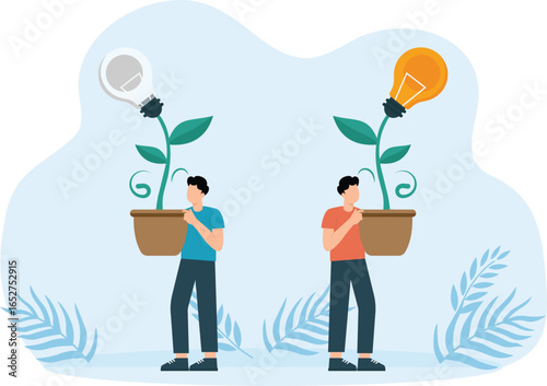 Businessman holding light bulb for put think growth mindset different fixed mindset concept

