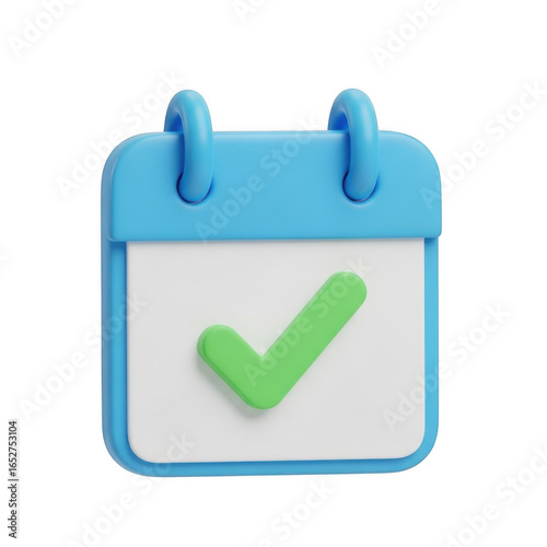 3d calendar icon with green checkmark isolated on transparent background