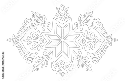 Coloring book line art with folk pattern