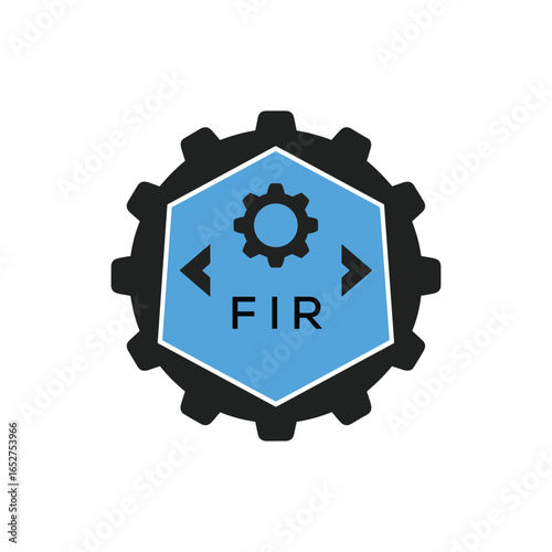 FMF Industrial Gear Logo Design – Engineering, Mechanical, and Construction Branding Icon. FMF Letter Logo.
