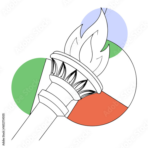 Illustration of a torch with flame isolated on white background is a symbol of inspiration and achievement