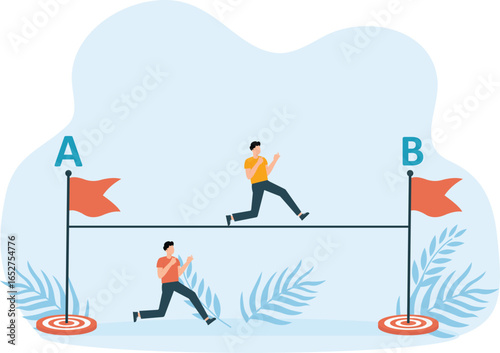 Shortcut To Success concept Businessman holding pen in hand leads a drawing line from point A to point B for Easy or shortcut way to win business success achievement of goals concept
