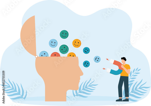 The businessman put positive thinking on head human and output Negativity for new mindset concept
