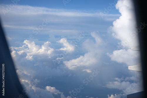 Airplane Wing View with Scenic Clouds and Blue Sky