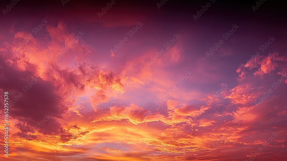 Vibrant sunset sky with orange, pink, and purple hues, dramatic clouds creating depth and mysterious atmosphere, high-resolution natural light photography Vibrant sunset sky with orange, pink, and purple hues, dramatic clouds creating depth and mysterious atmosphere, high-resolution natural light photography