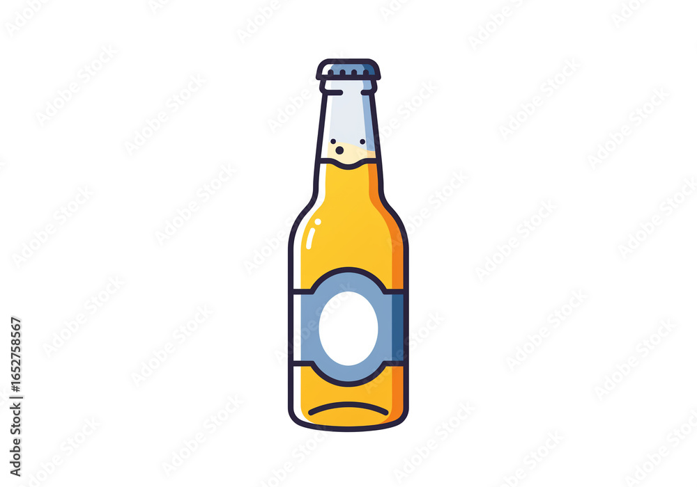 Isolated cartoon beer bottle with label and cap on a white background in vector style illustration Isolated cartoon beer bottle with label and cap on a white background in vector style illustration