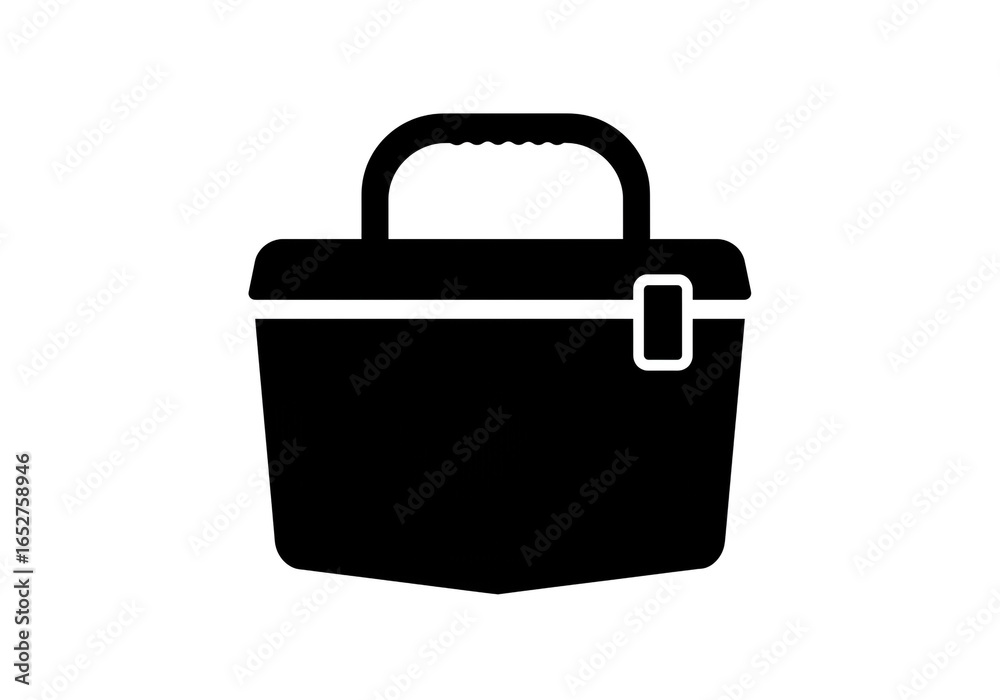 A black silhouette of a toolbox with a handle and a latch on a white background illustration A black silhouette of a toolbox with a handle and a latch on a white background illustration