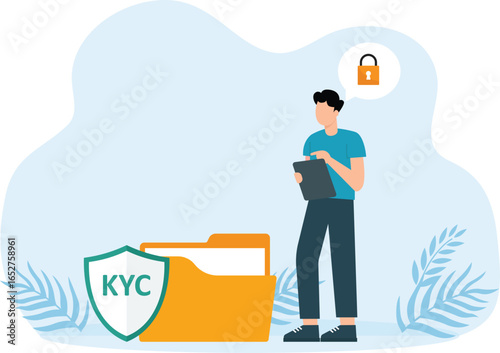 KYC or know your customer with business verifying the identity of its clients concept at the partners-to-be through a magnifying glass Idea of business identification and finance safety concept


