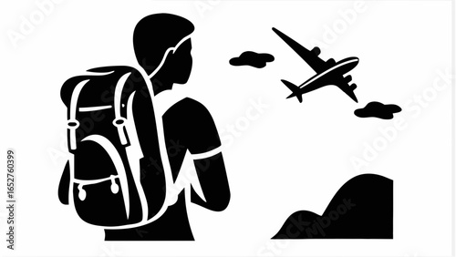 Backpacker Watching Airplane in Sky Wanderlust Them