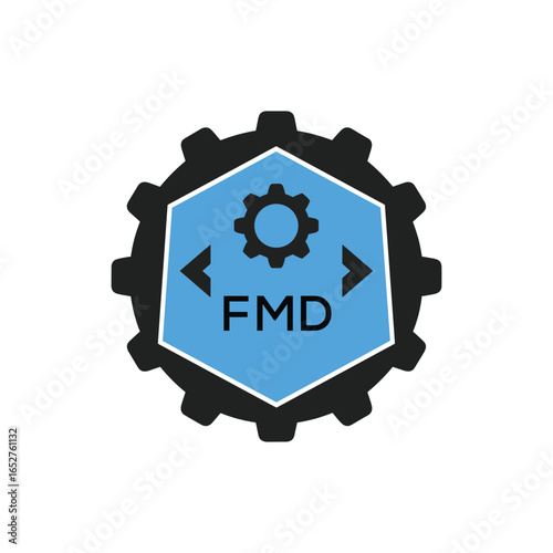 FMF Industrial Gear Logo Design – Engineering, Mechanical, and Construction Branding Icon. FMF Letter Logo.
