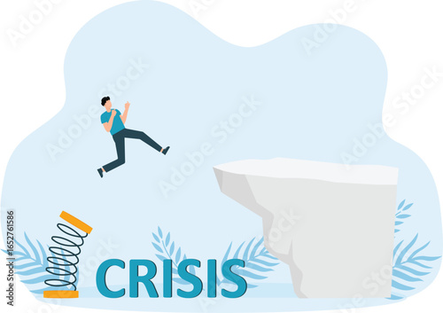 Businessman high-jumps over crisis . Business and competitions. Personal growth and Overcome difficulties concept
