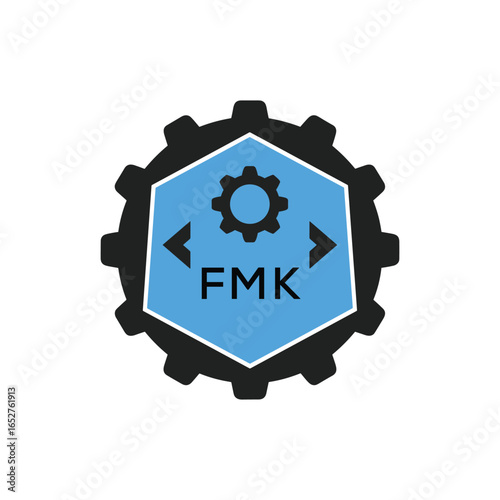 FMK Industrial Gear Logo Design – Engineering, Mechanical, and Construction Branding Icon. FMK Letter Logo.
