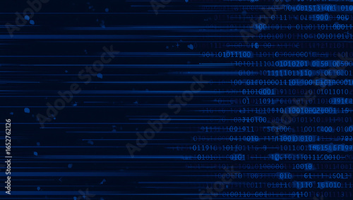 Abstract dark blue digital glitch effect with horizontal lines and data stream patterns