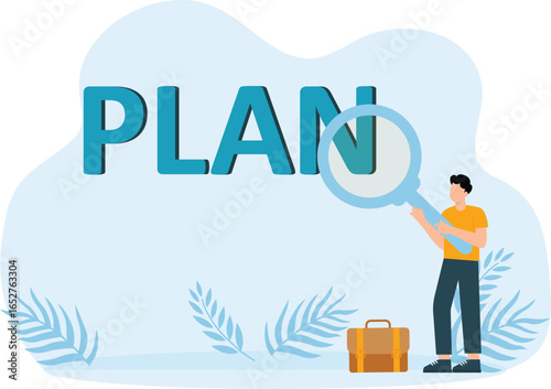 PLAN and Strategic planning and Project management, Flat vector illustration.
