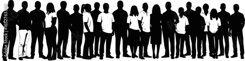 Isolated a kinds of deferent group of people standing silhouette in a row. people vector illustration on a white background and show the diversity and unity of the group. vector art.