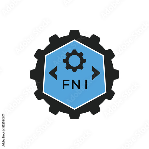 FNI Industrial Gear Logo Design – Engineering, Mechanical, and Construction Branding Icon. FNI Letter Logo.
