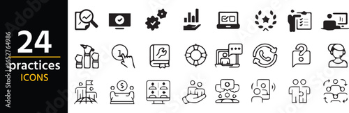 Icons of Practice and Practices: A comprehensive visual collection of icons representing various business practices. Suitable for illustrating concepts related to practices in different sector.