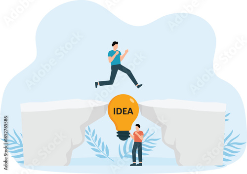 Two business running pass gap between cliffs idea go to success concept
