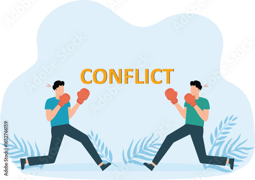 Two businessman in suit pull the rope at edge of cliff, symbol of rivalry and competition and conflict Tug of war concept
