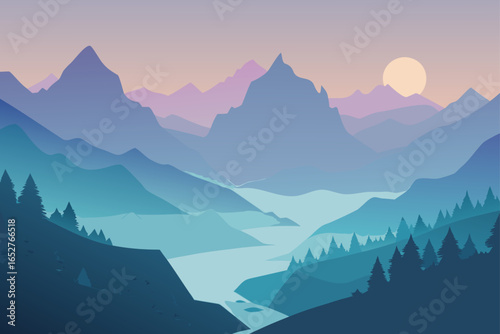 highland valley at dawn covered in morning fog