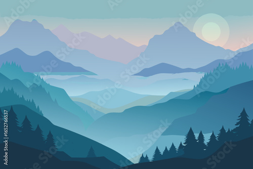 highland valley at dawn covered in morning fog