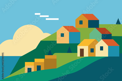 houses on terraced hillside near ocean bay